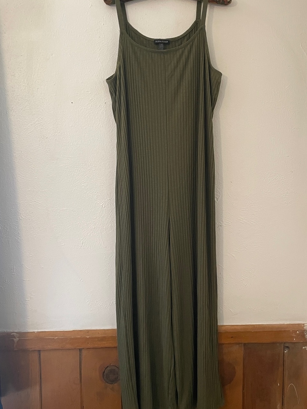 Eileen Fisher Olive Green Ribbed Wide Leg Jumpsuit Tencel Petite S